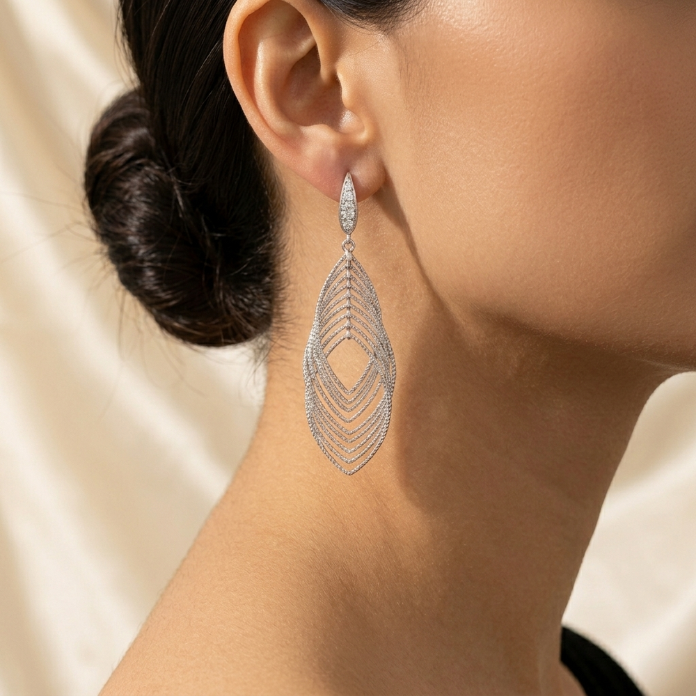 Lumivra - Cascading Silver Leaf Earrings