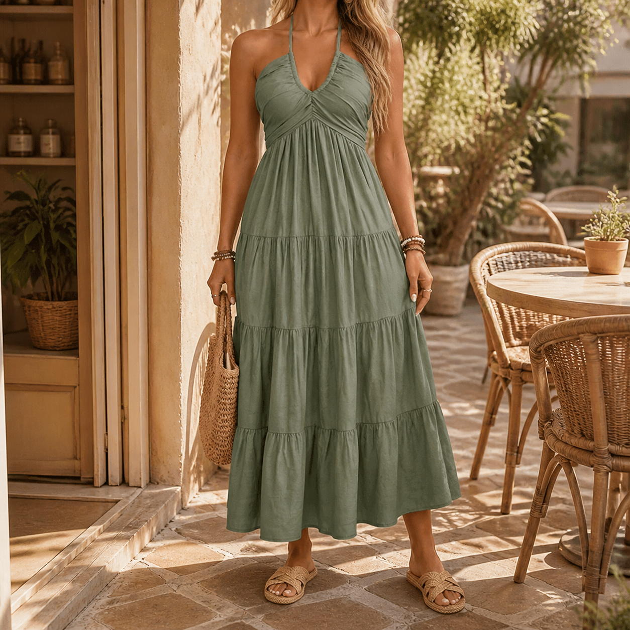 Solenne – Women's Flowy Halter Maxi Dress