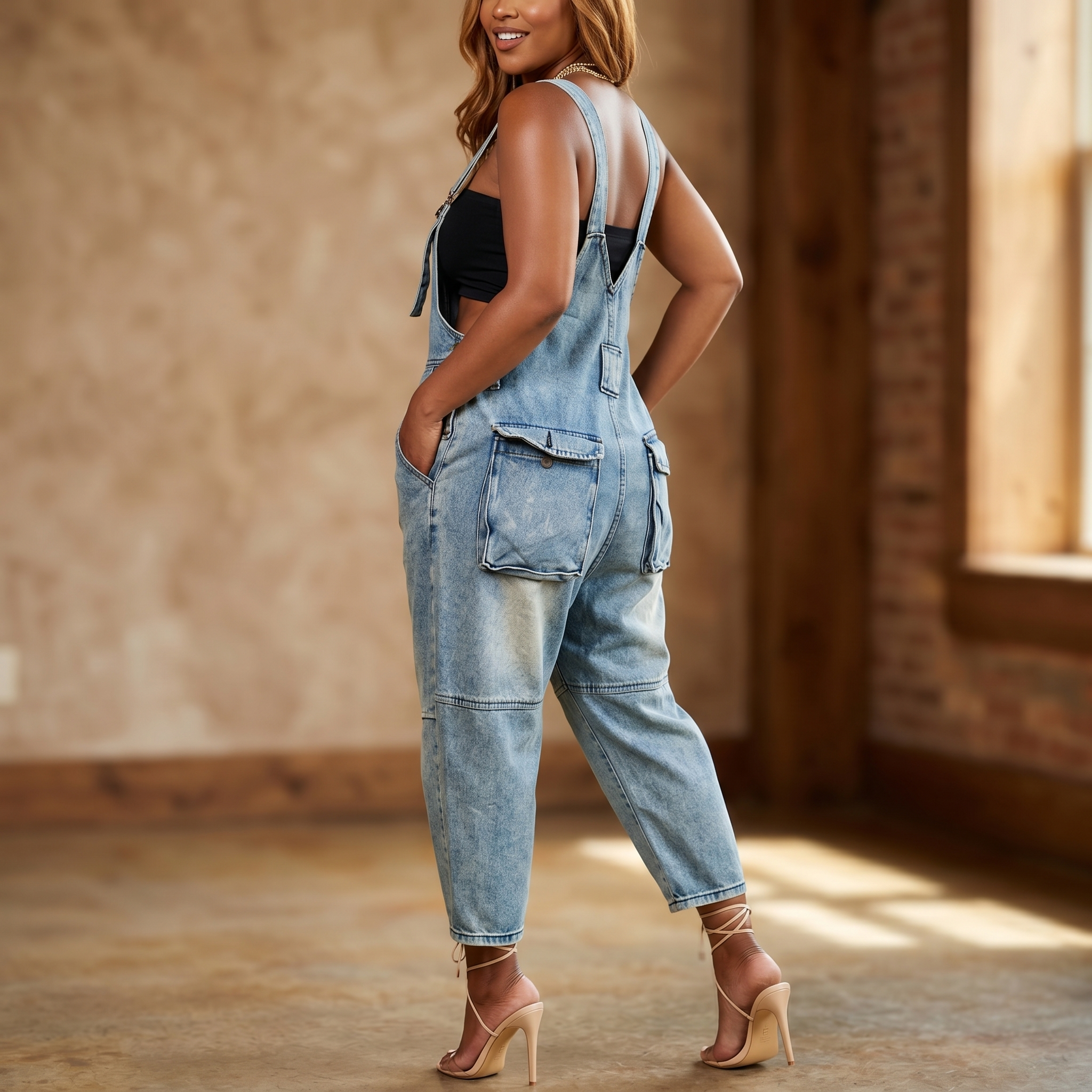 Curvella – Women's Button-Front Tapered Denim Overalls