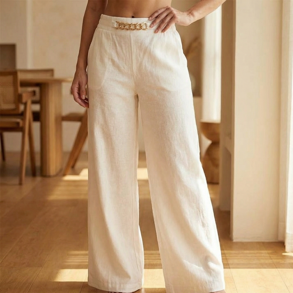 Florenza – Women’s Gold Accent Wide Leg Trousers