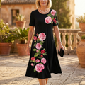 Rosalia – Women's rose print A-line midi dress