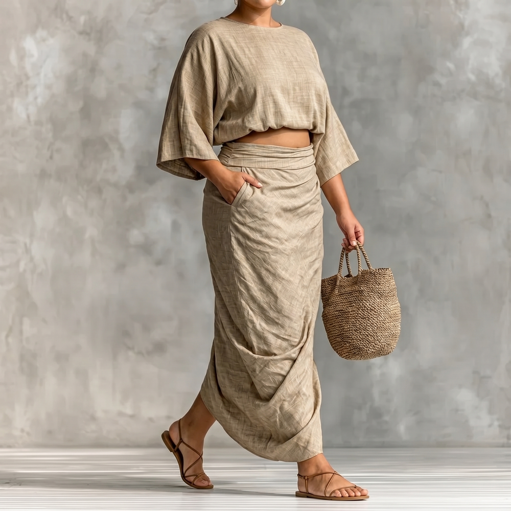Lunavia – Women's Kimono Sleeve Plus-Size Two-Piece Set