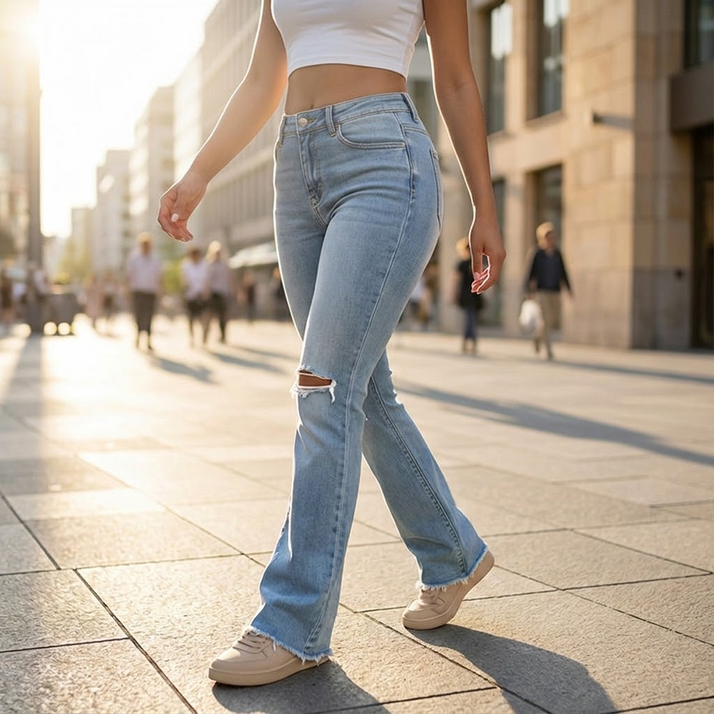 Denara – High Waist Ripped Flare Jeans