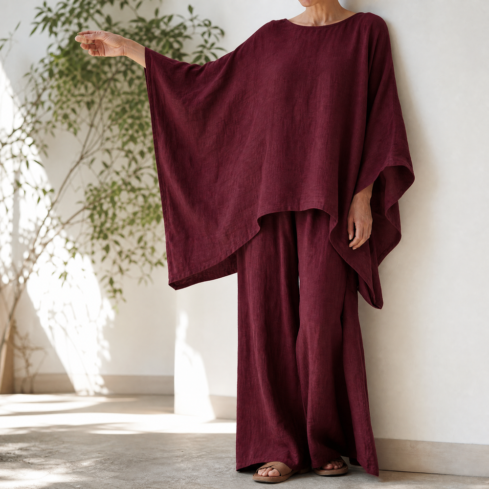 Lunavia – Women's Flowy Batwing Top and Wide-Leg Pants Set