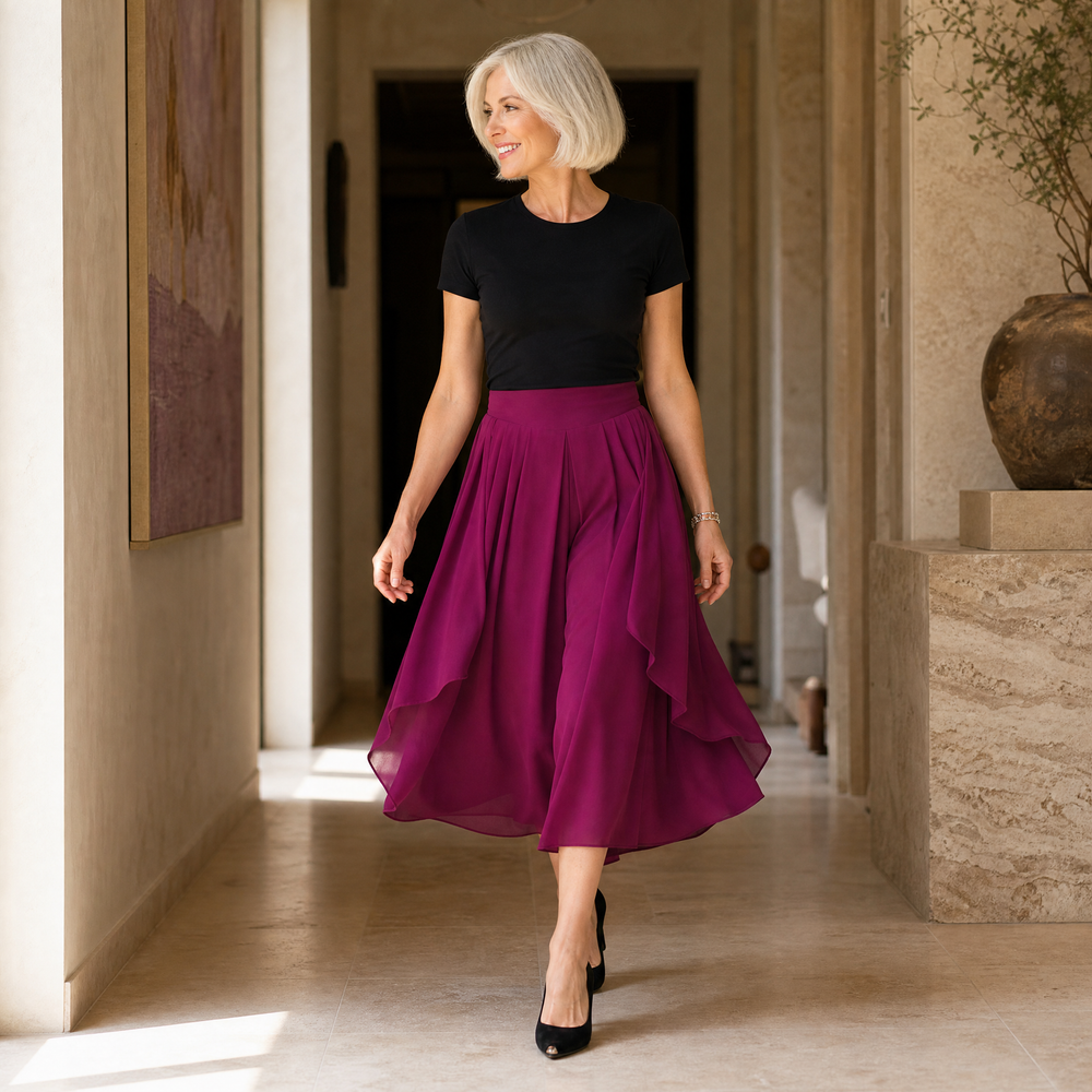 Sevella – Women's High-Waist Culottes with Skirt Drape