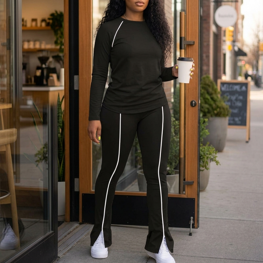 Vivara – Matching Long Sleeve Set with Contrast Piping