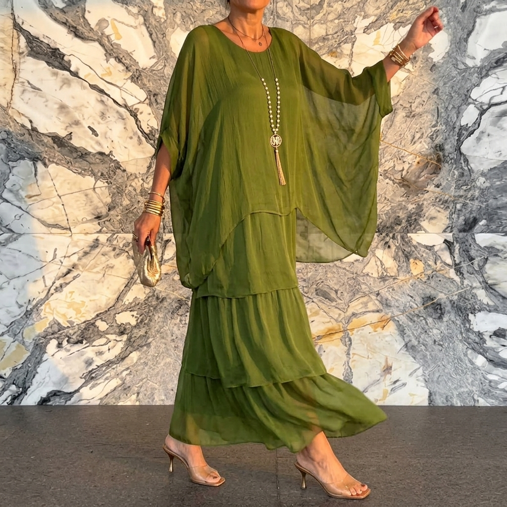 Velara – Women's Flowing Tiered Chiffon Maxi Dress
