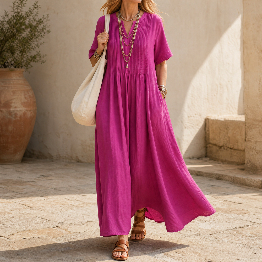 Wren – Women's Pin-Tuck Maxi Dress with Pockets