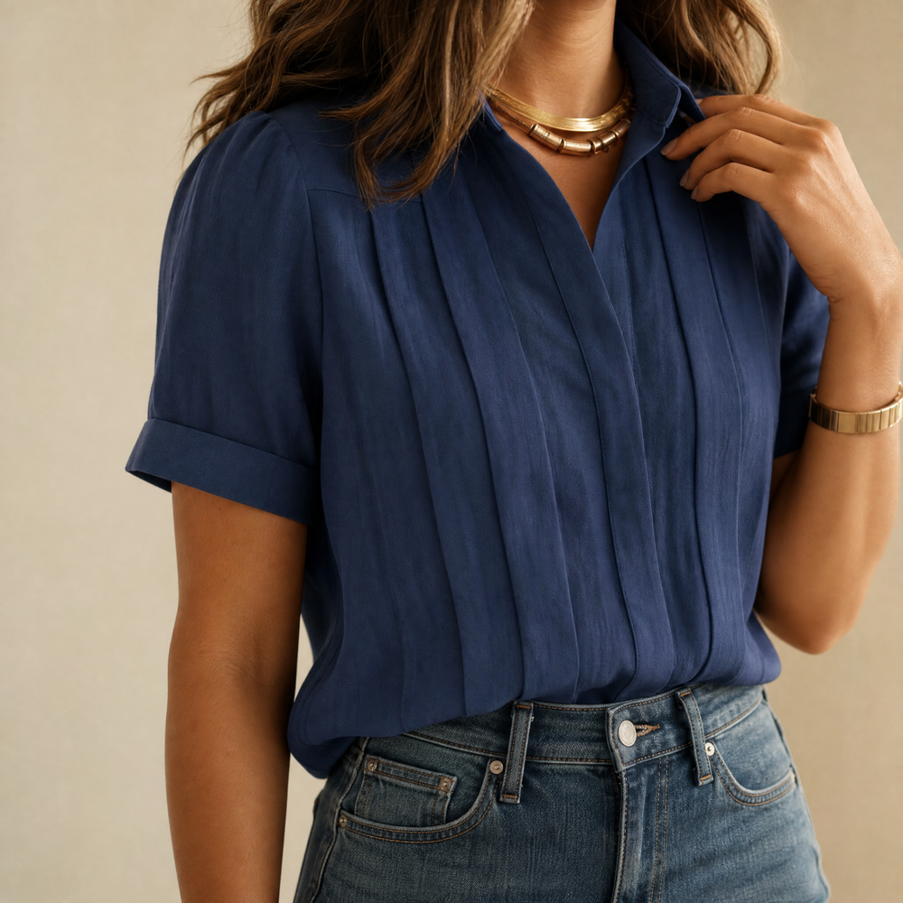 Lunavia – Women's Pleated Short-Sleeve Blouse