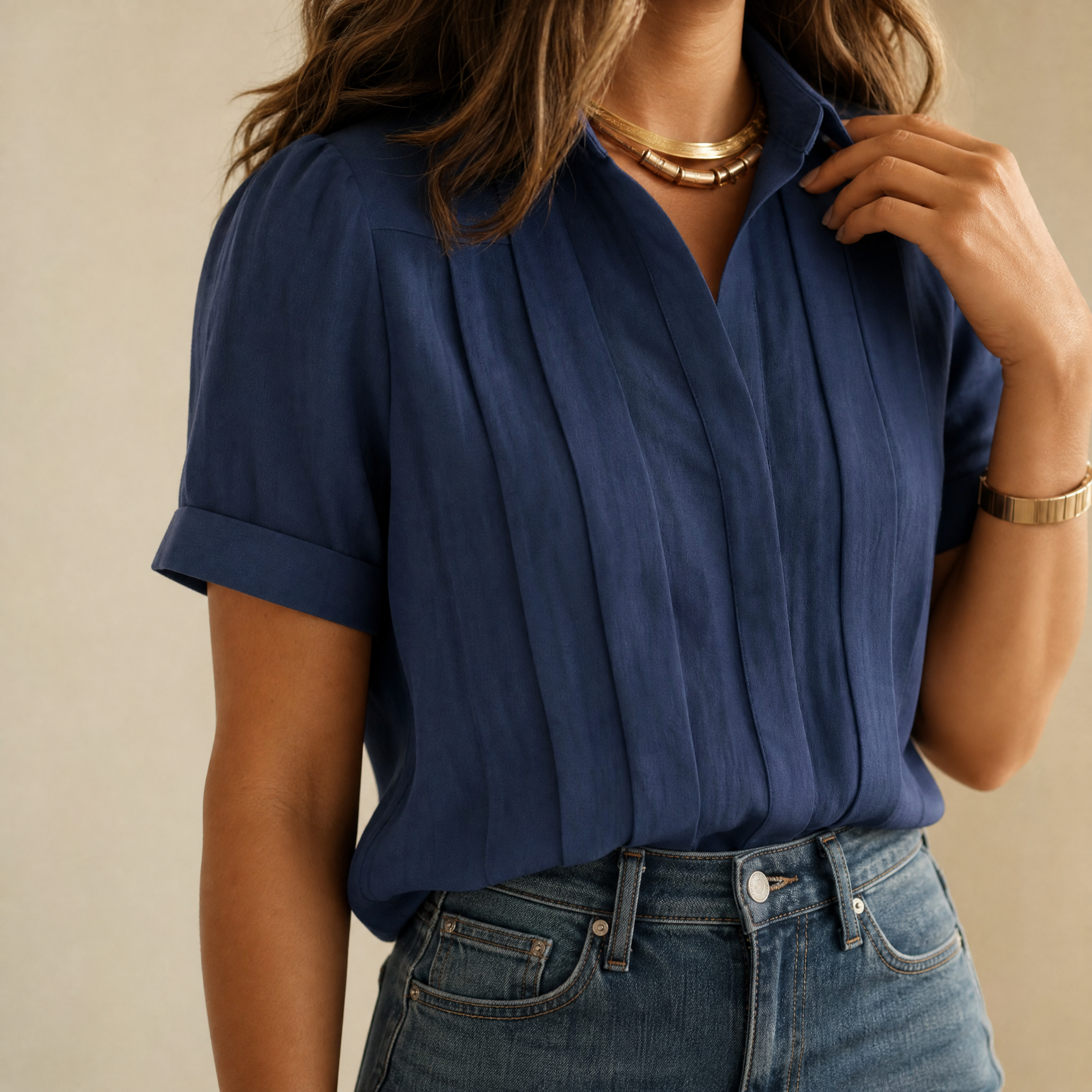Lunavia – Women's Pleated Short-Sleeve Blouse
