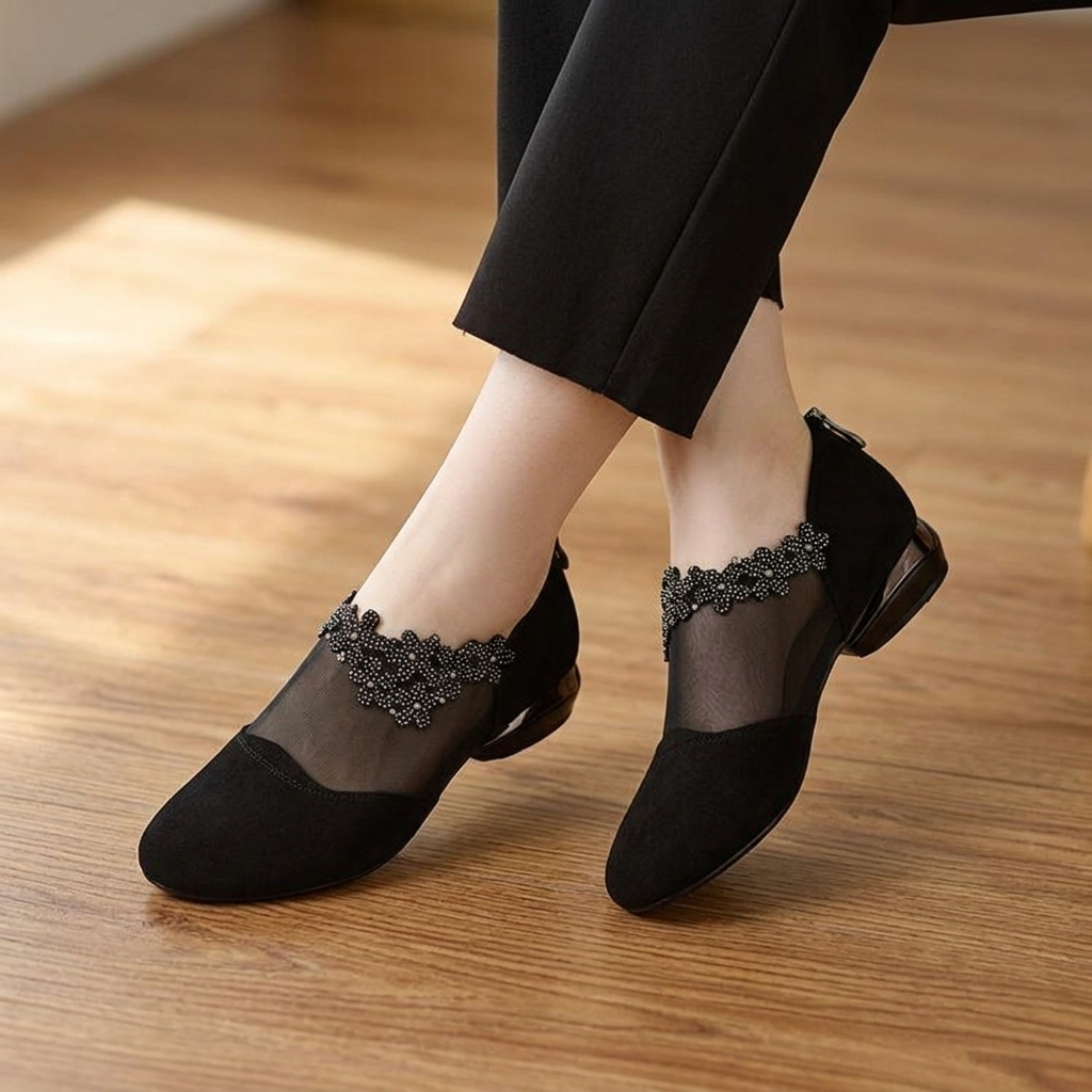 Veluna – Women's Beaded Lace Mesh Wedge Shoes
