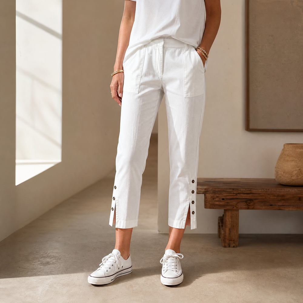 Lunessa™ – Button-Hem Cropped Cotton Pants