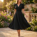 Vivella – Women's elegant puff sleeve midi dress