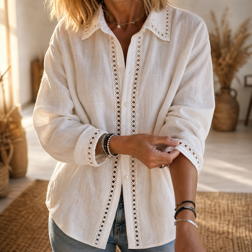 Lunavia – Women's Eyelet Trim Button-Down Blouse