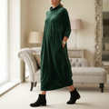 Sofelle – Women's Velvet Cocoon Midi Dress with Pockets