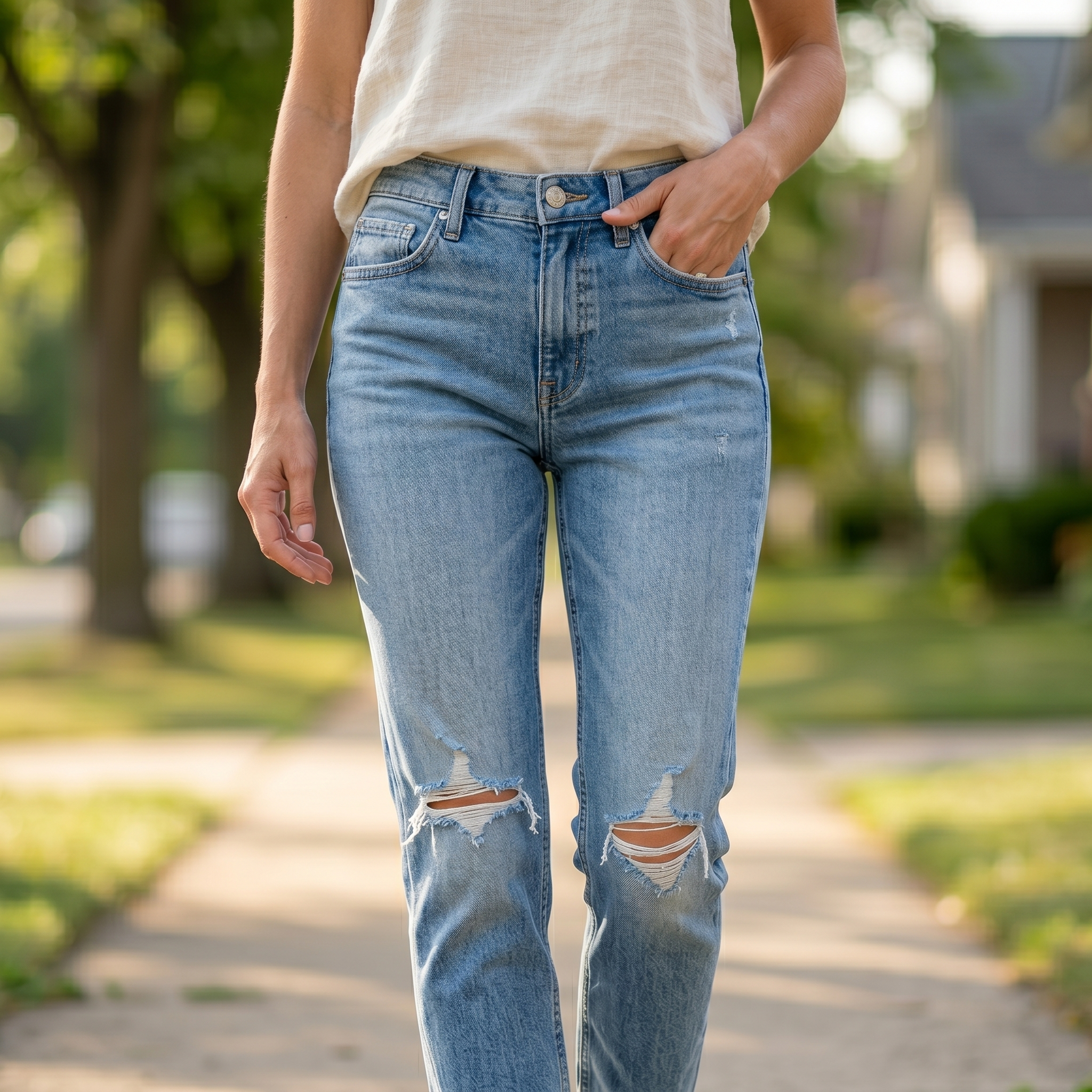 Wearbella – Women's Frayed Hem 7/8 Jeans