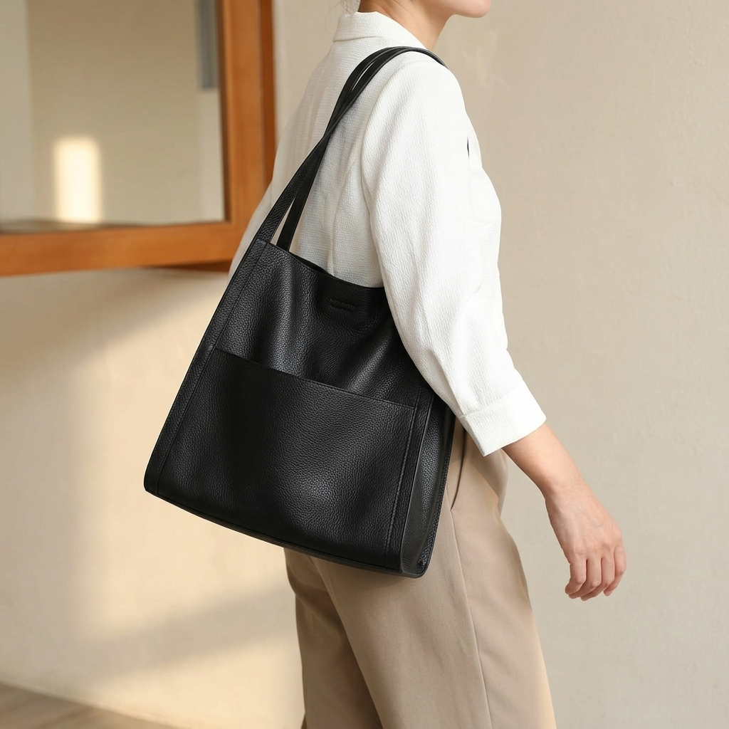 Tessara - Structured Pebbled Leather Tote Bag