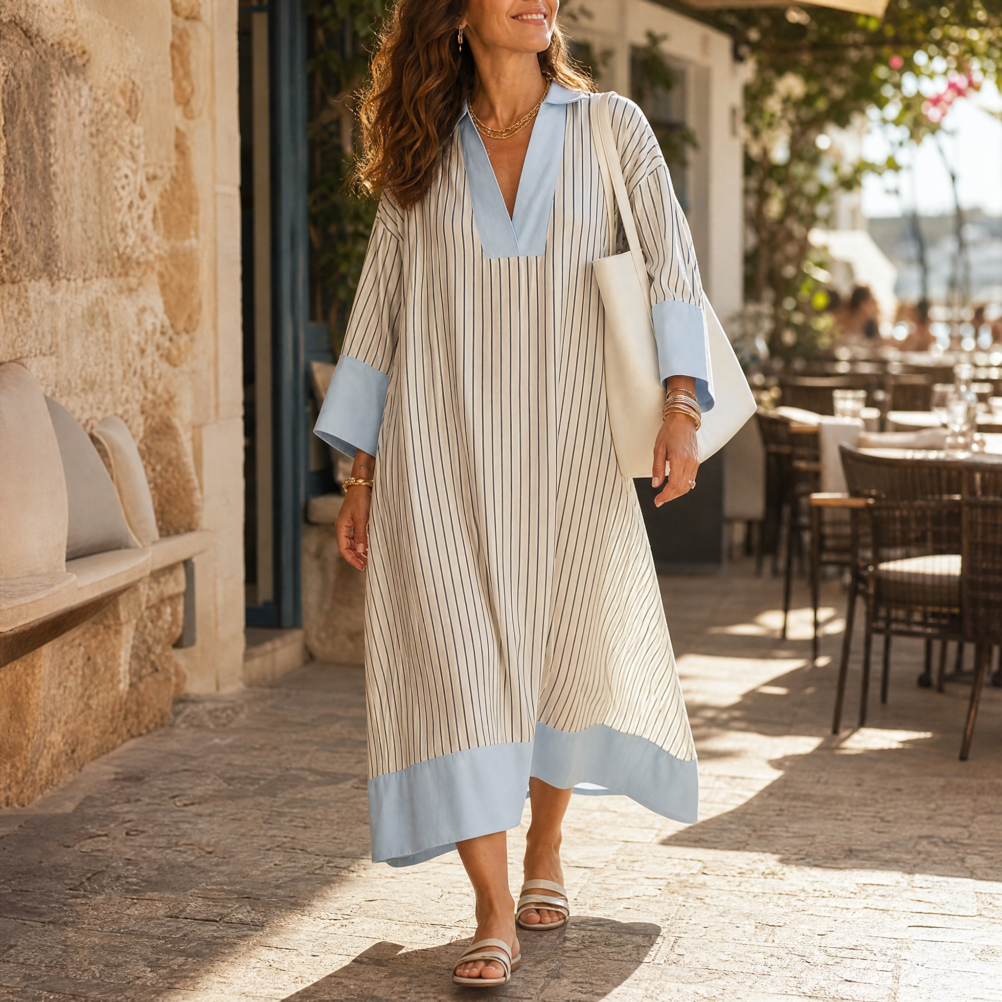 Florene – Women's Lightweight Striped Midi Dress