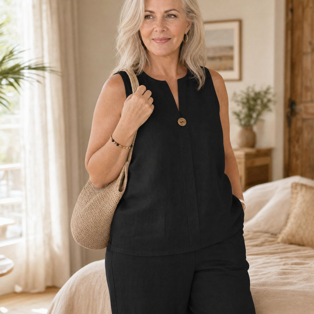 Lunavia – Women's Sleeveless Linen Co-Ord Set with Wide-Leg Pants
