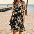Solenya – Women's Floral Chiffon Dress with Sheer Overlay