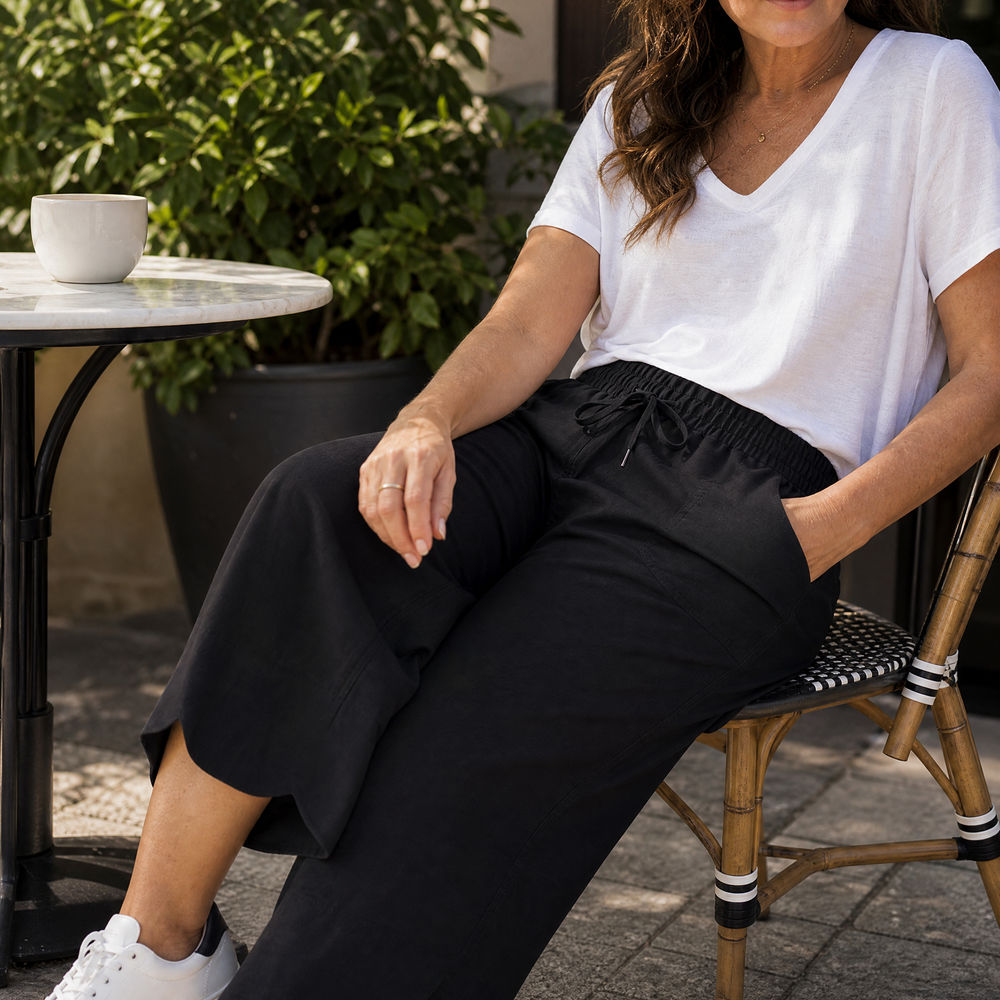 Lounella – Women's Soft Cropped Wide-Leg Pants
