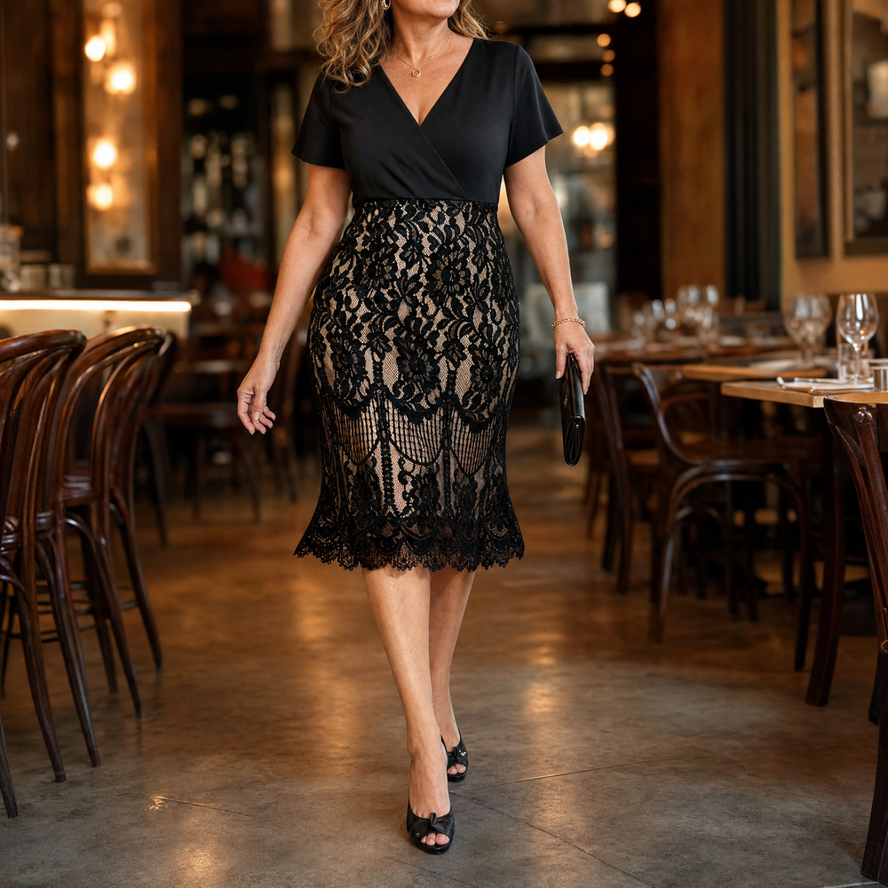 Lunavia™ – Black Lace Midi Dress for Curves