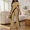 Velora – Asymmetric Ribbed Two-Piece Set with Flared Pants