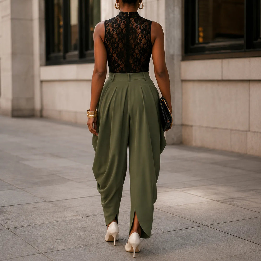 Velora – High Waist Pleated Tapered Wide Leg Trousers for Women