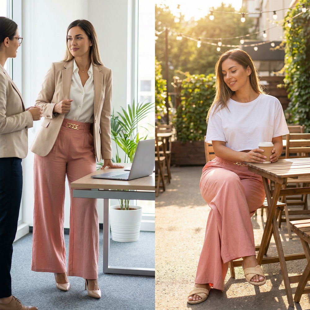 Florena – High Waist Wide Leg Trousers with Chain Accent