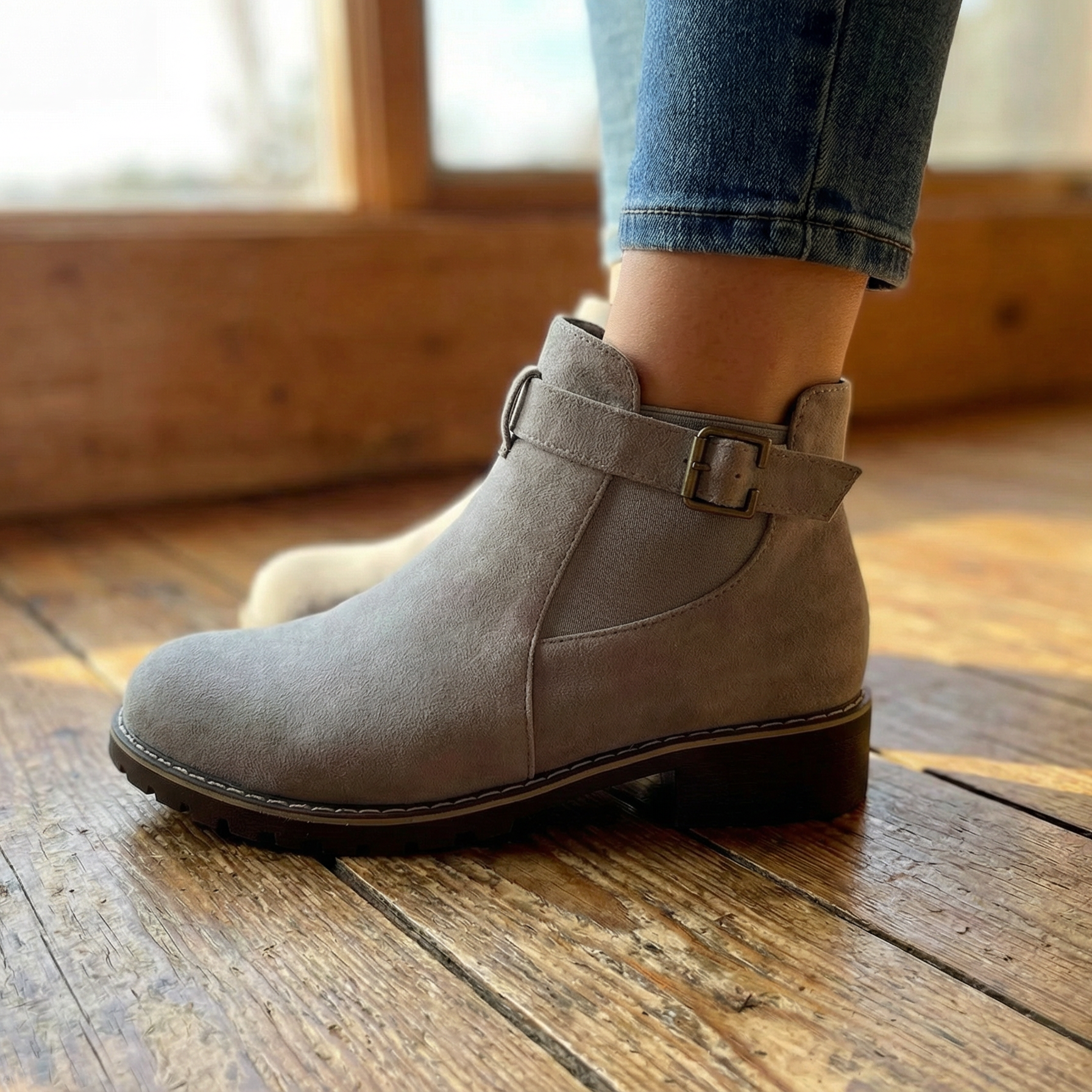 Stridella – Women's Suede-Look Buckle Ankle Booties