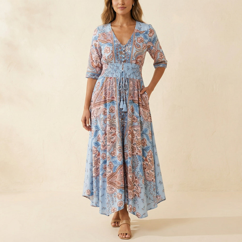 Floressa – Flowy Floral V Neck Maxi Dress