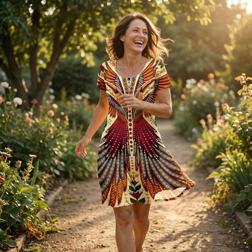 Vivara – Bold Peacock Wingspan Summer Dress