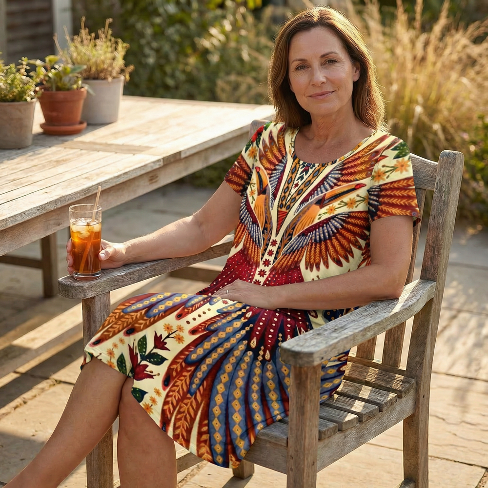 Vivara – Bold Peacock Wingspan Summer Dress