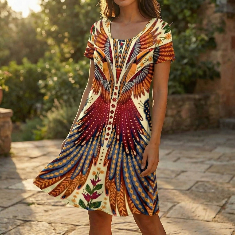 Vivara – Bold Peacock Wingspan Summer Dress
