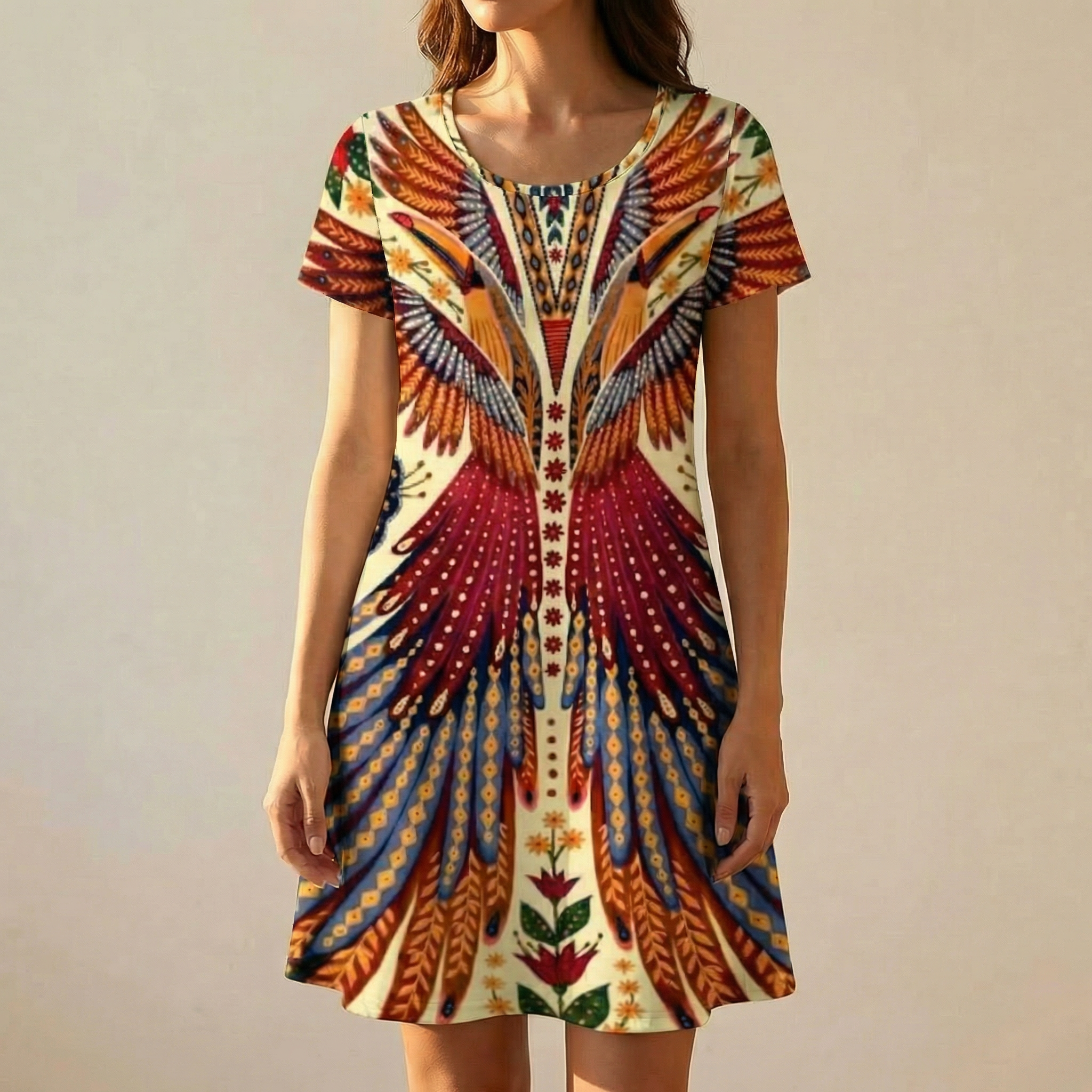 Vivara – Bold Peacock Wingspan Summer Dress