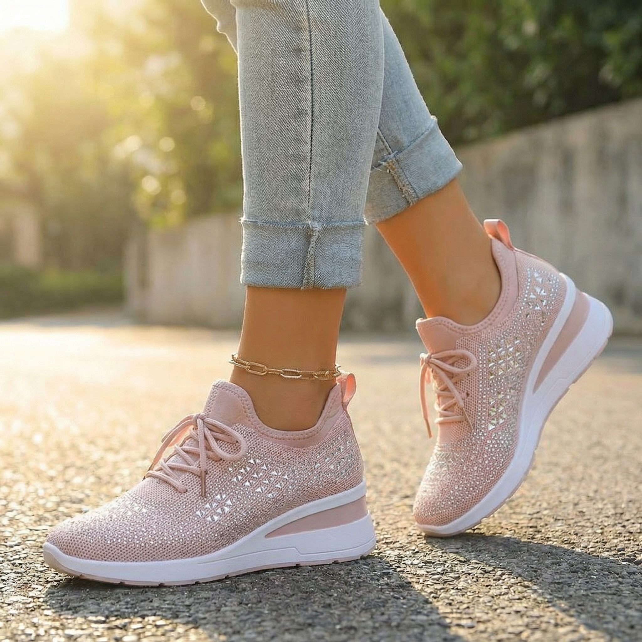 Stellara – Women’s Rhinestone Wedge Sneakers