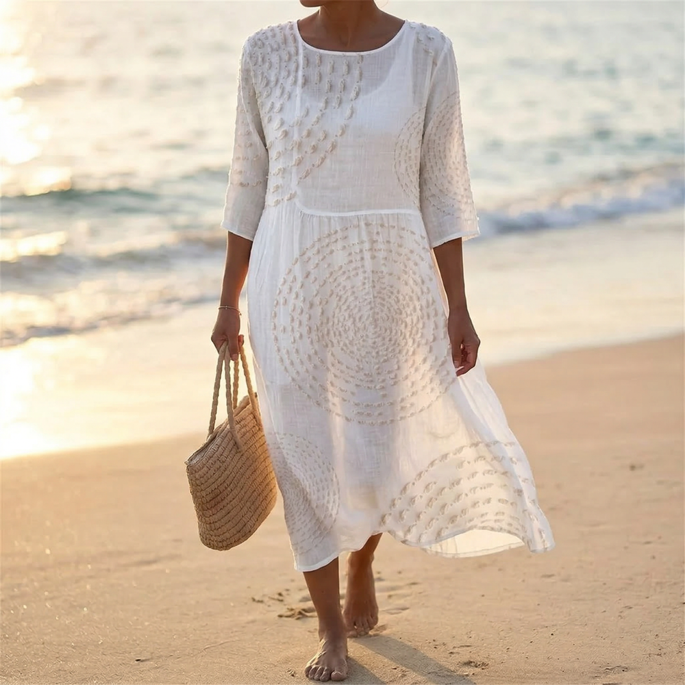Tessara – Embossed Texture Midi Dress for Women