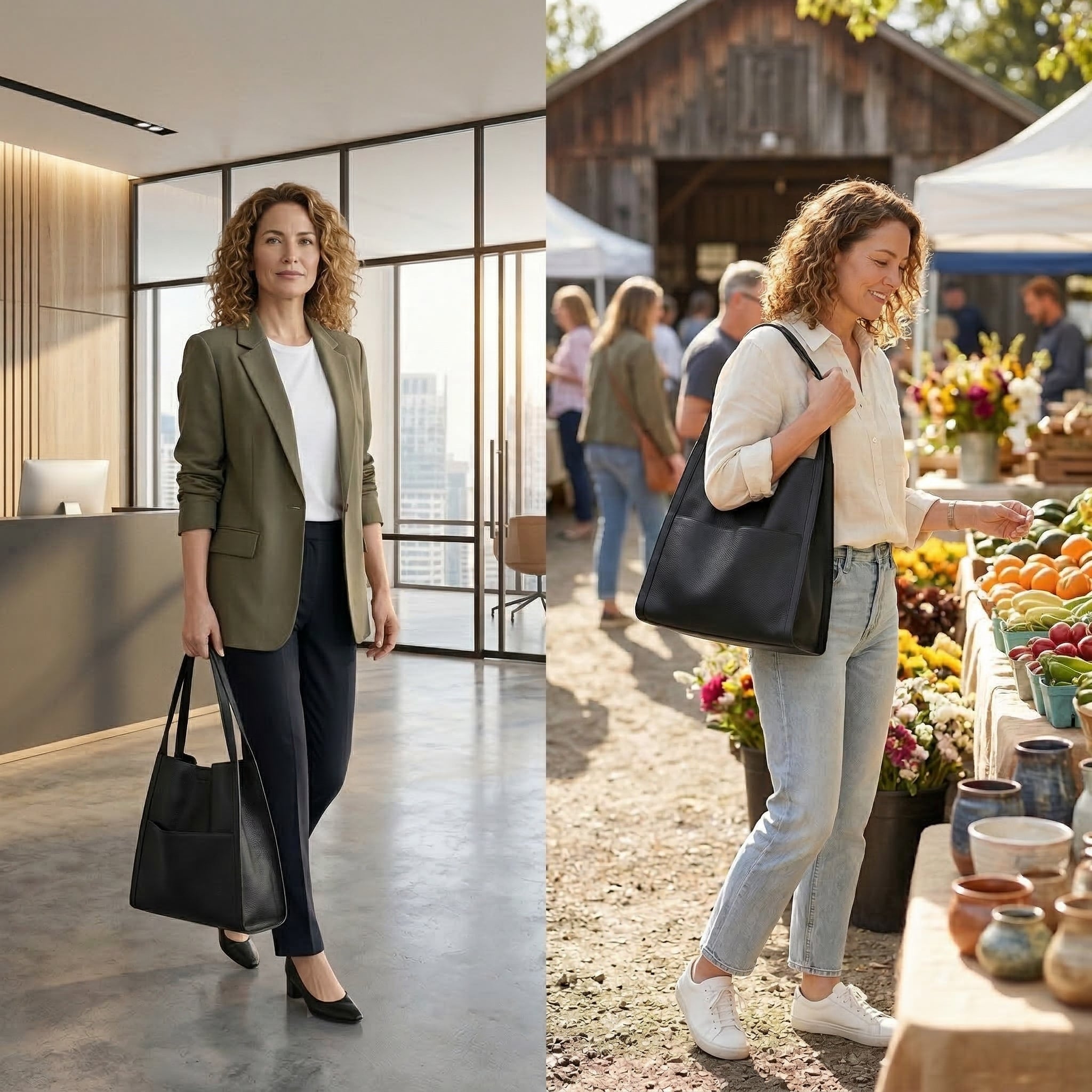 Tessara - Structured Pebbled Leather Tote Bag
