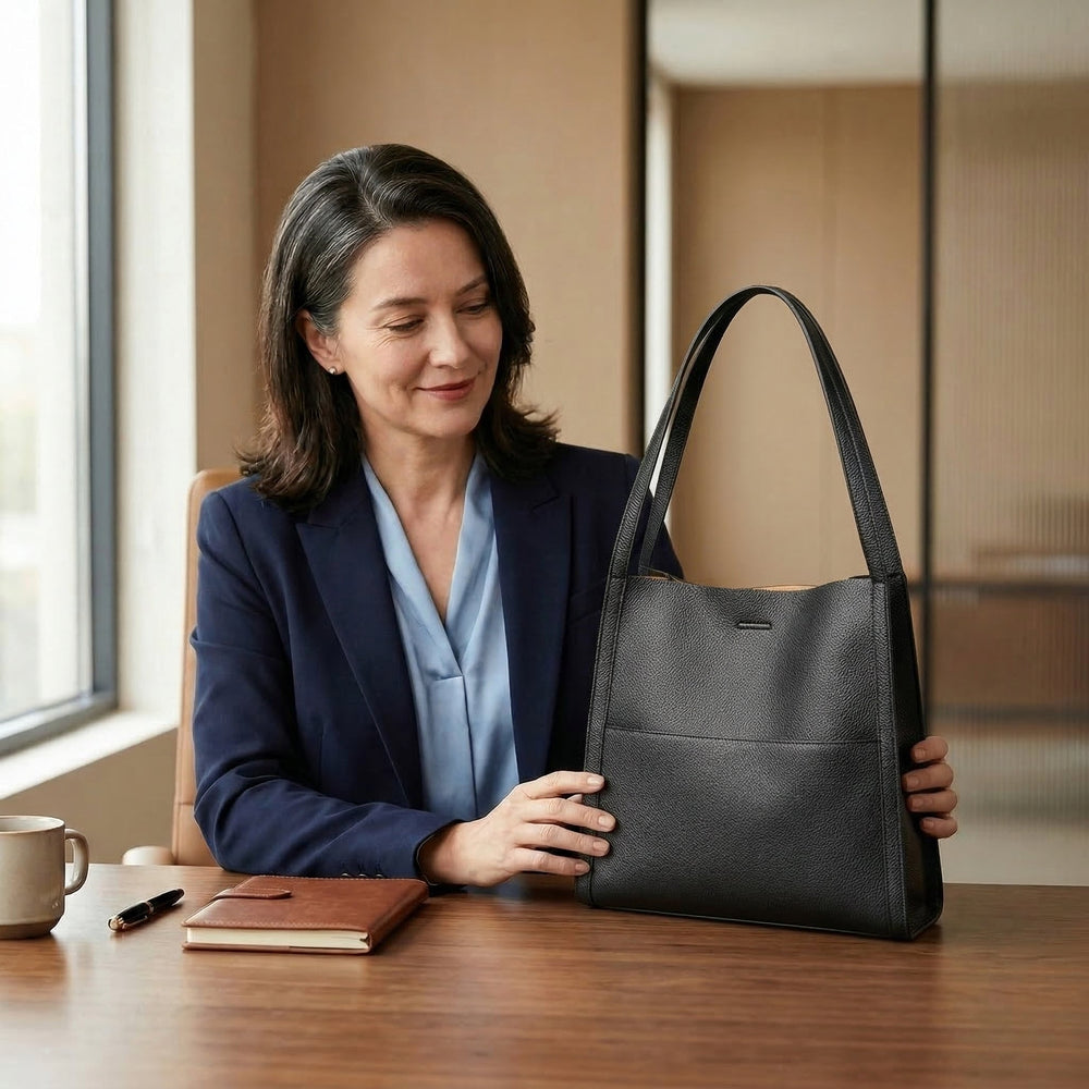 Tessara - Structured Pebbled Leather Tote Bag