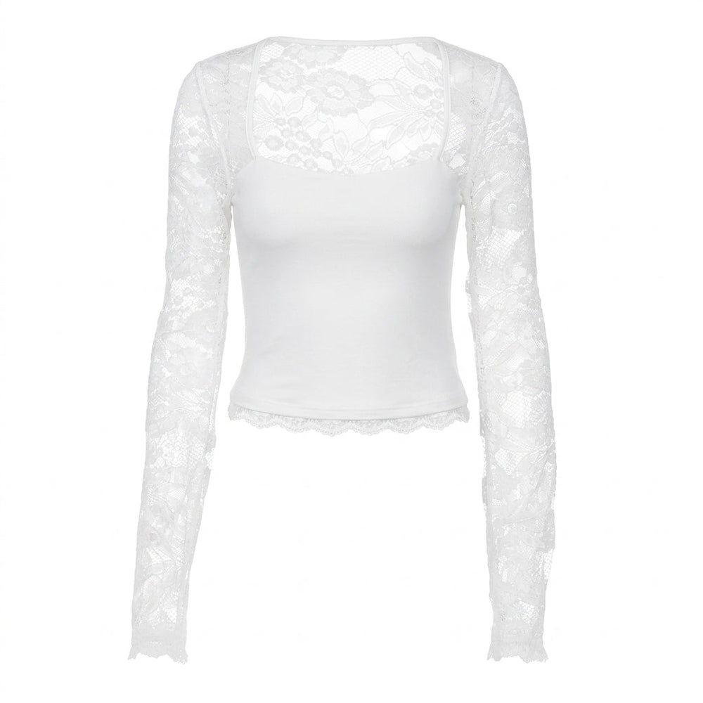 Lacelle – Women's Sheer Floral Lace Sleeve Top