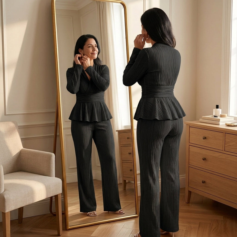 Vivara – Women's Pleated Peplum Set with Cinched Waist