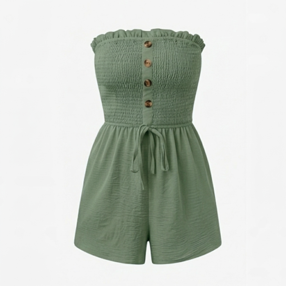 Solaire – Smocked Strapless Wide-Leg Romper