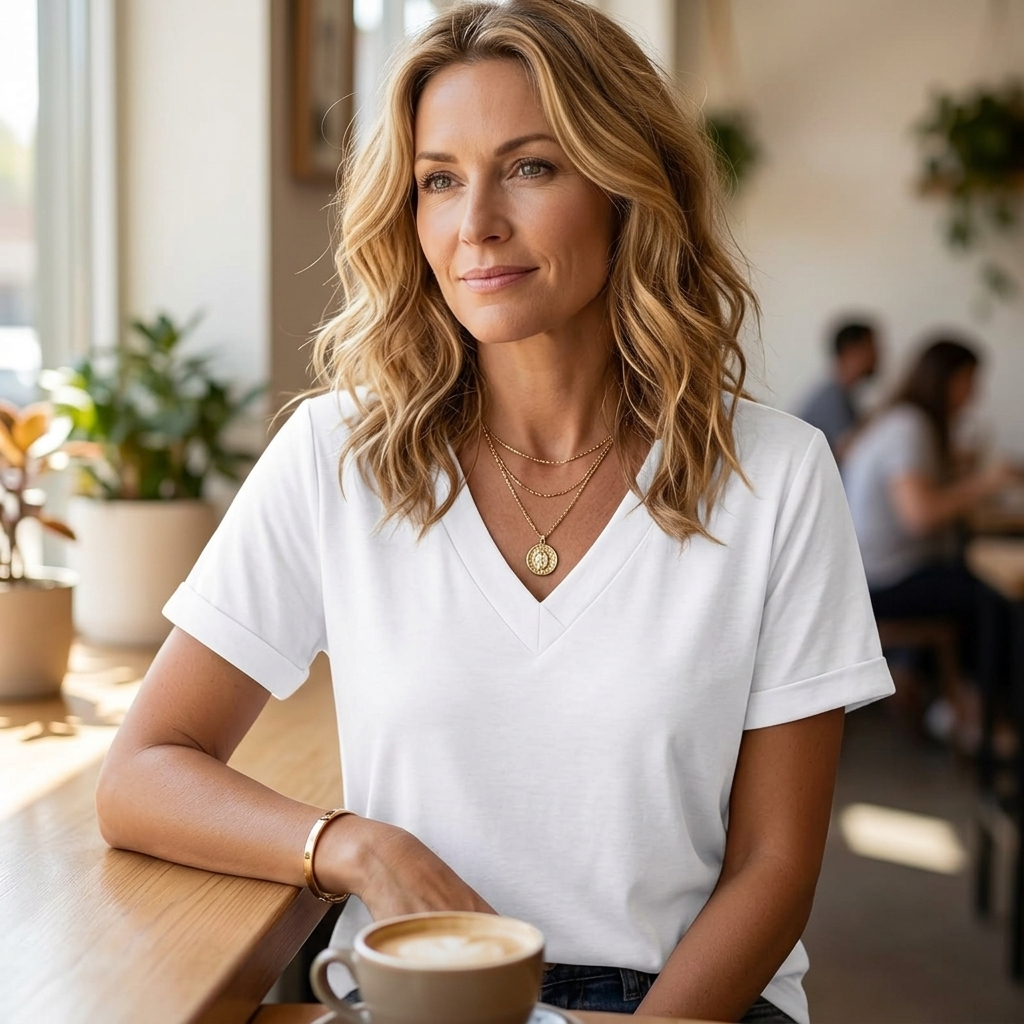 Lunavia – Soft V-Neck Tee with Rolled Cuffs