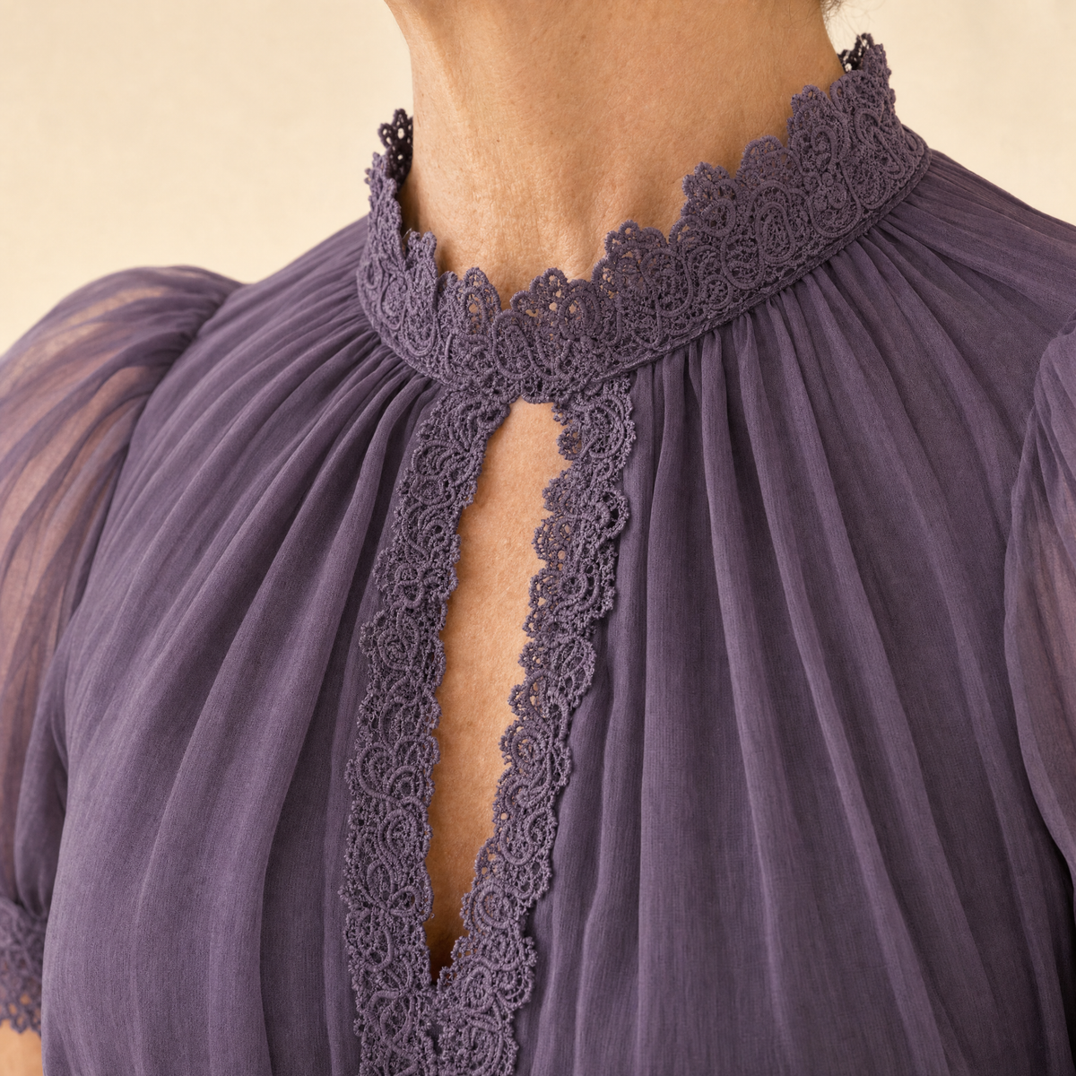 Purple Keyhole Neckline Lace Trim Maxi Dress