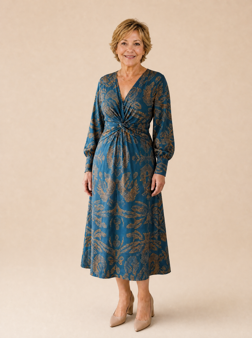 Florenza – Baroque Print Twist-Front Wrap Midi Dress
