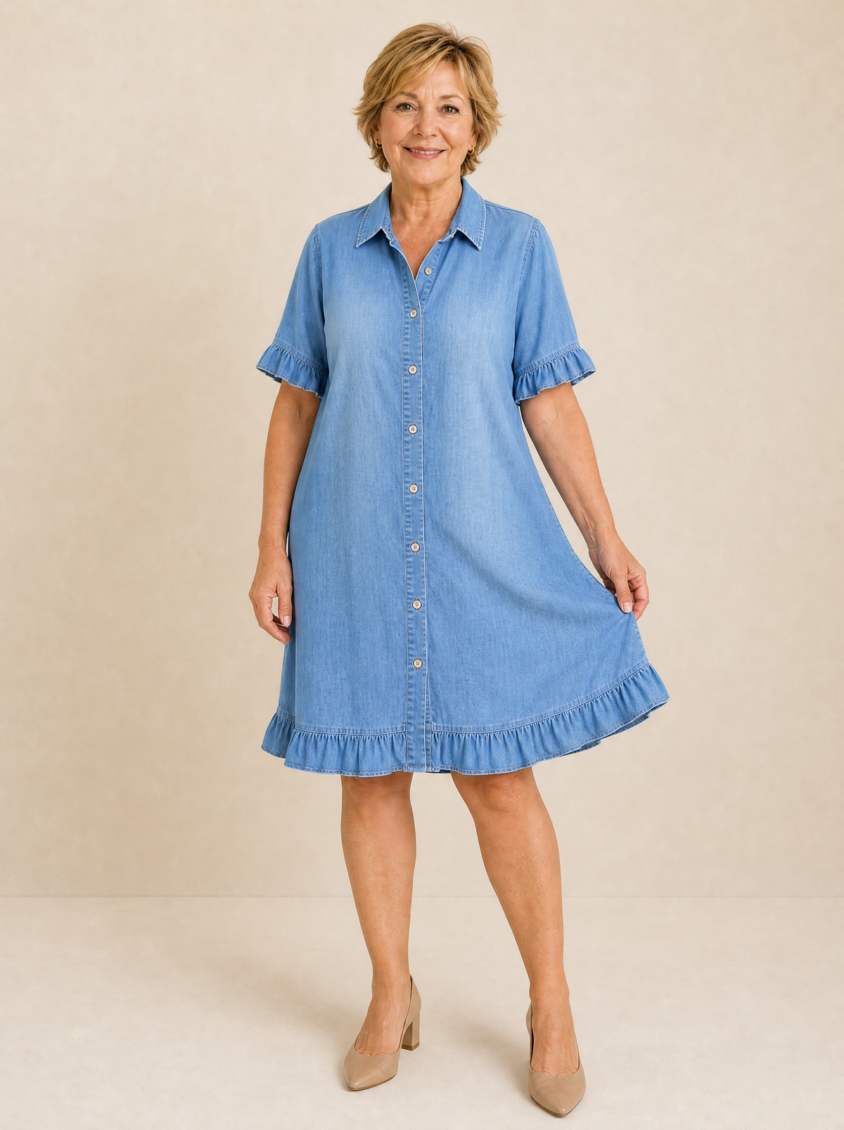 Aveline – Women's Soft Shirt Dress with Ruffle Hem