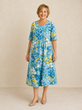 Soleia – Watercolor print flowing midi dress with pockets