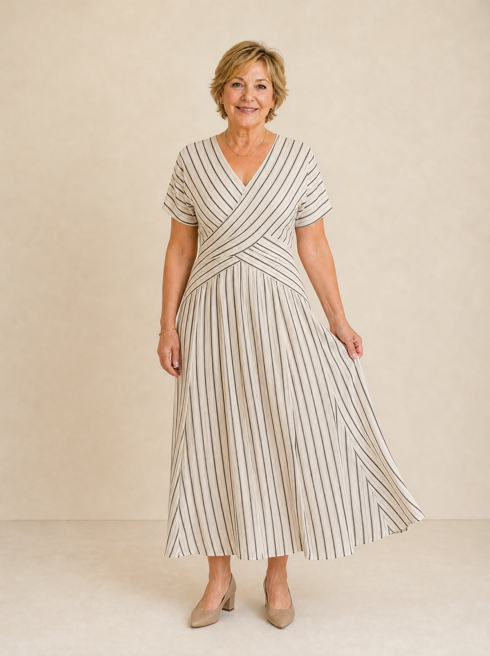 Cressida Striped Cross Waist Midi Dress