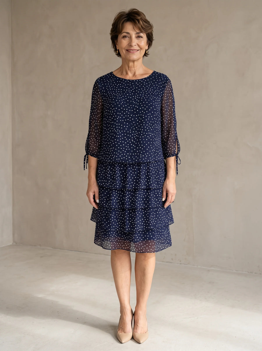Florenne - Layered Chiffon Polka Dot Dress