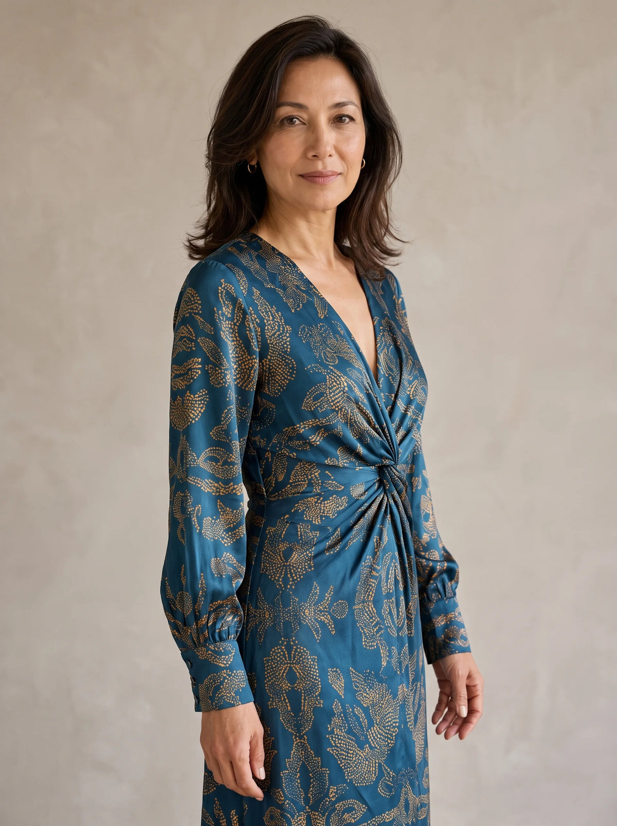 Florenza – Baroque Print Twist-Front Wrap Midi Dress